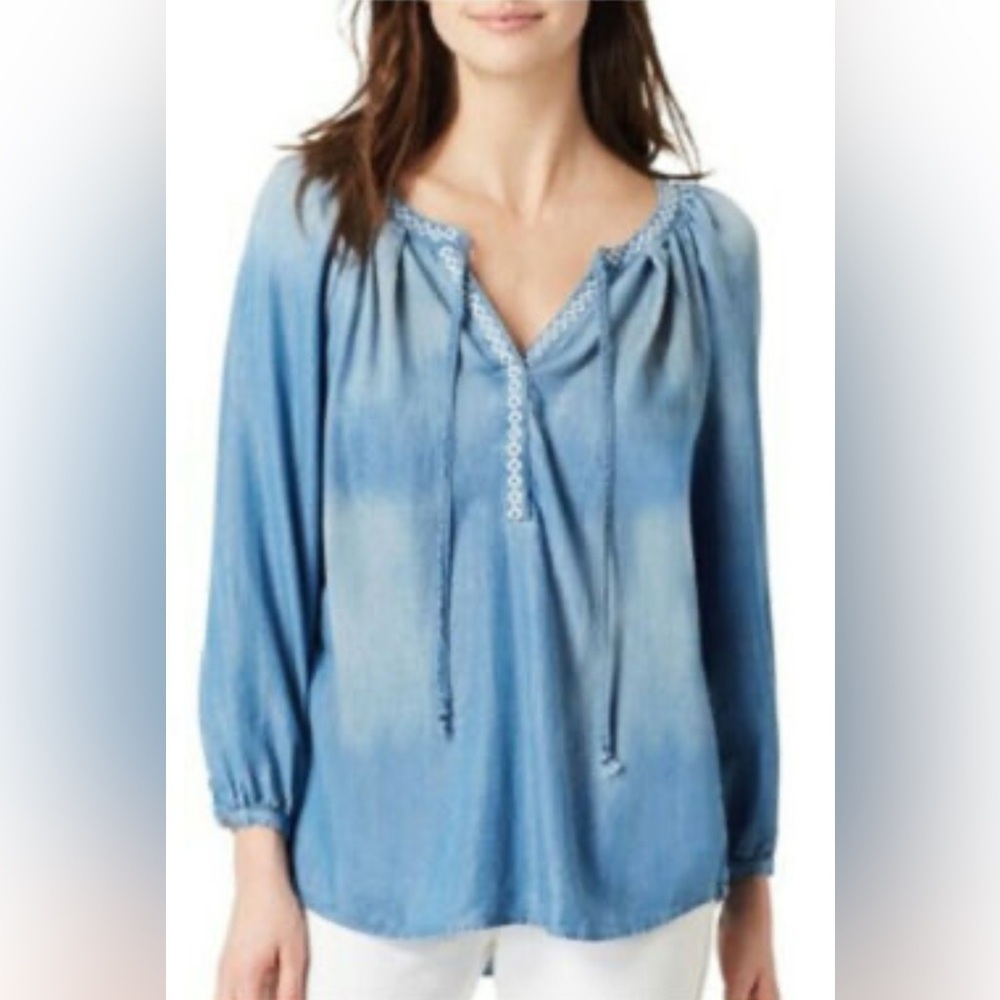Vintage America Blue Tie Front Blouse Relaxed Fit